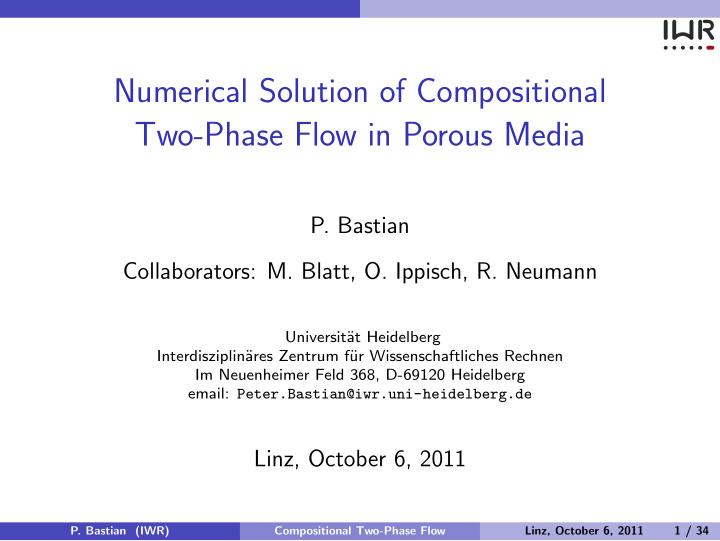 numerical solution of compositional two phase flow in