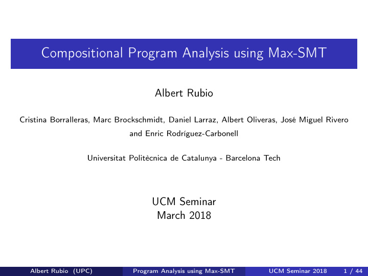 compositional program analysis using max smt