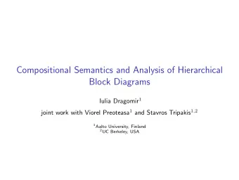 Compositional Semantics and Analysis of Hierarchical  Block Diagrams Iulia Dragomir 1 joint work