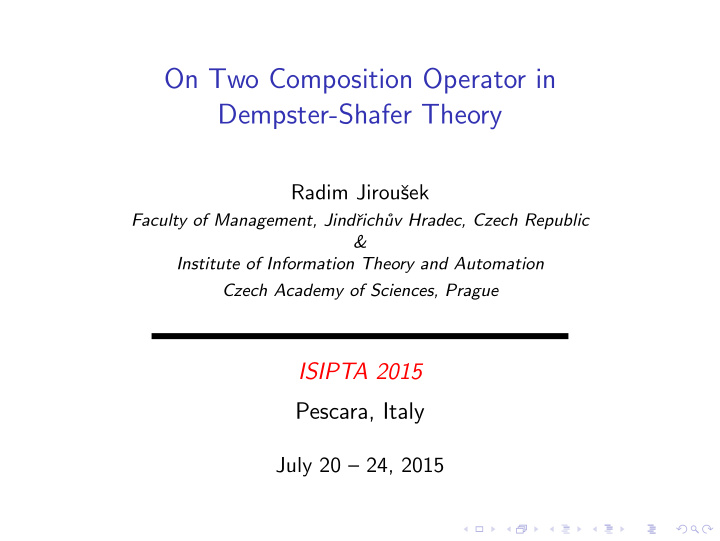 on two composition operator in dempster shafer theory