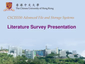Literature Survey Presentation  CSCI5550 Course Schedule  W  Date  Lecture  Suggested Readings
