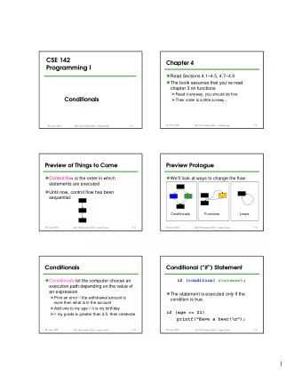 CSE 142  Chapter 4  Programming I l Read Sections 4.14.5, 4.74.9 l The book assumes that