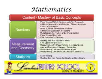 Content / Mastery of Basic Concepts   Place Values of Whole