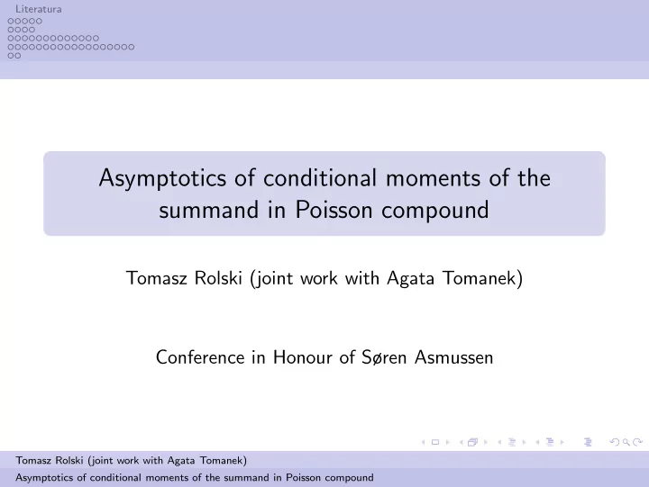 asymptotics of conditional moments of the summand in