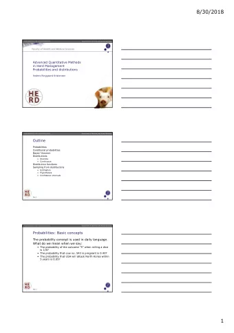 8/30/2018  Department of Veterinary and Animal Sciences  Advanced Quantitative Methods  in Herd