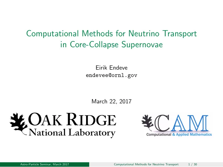 computational methods for neutrino transport in core