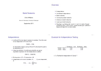 Overview  Independence  Belief Networks  Conditional Independence  Belief networks  Chris