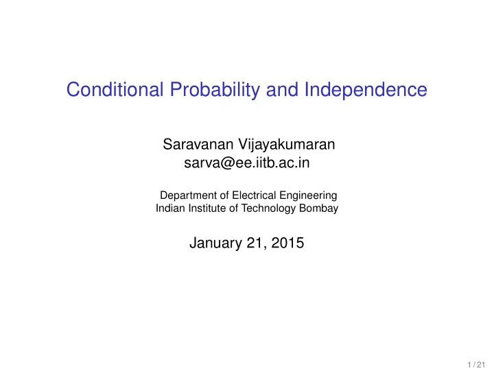 conditional probability and independence