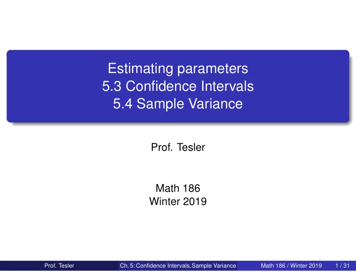 estimating parameters 5 3 confidence intervals 5 4 sample