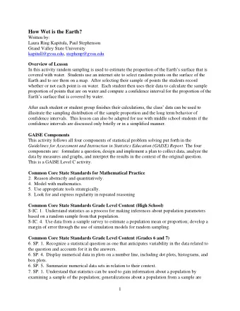 How Wet is the Earth?  Written by:  Laura Ring Kapitula, Paul Stephenson  Grand Valley State