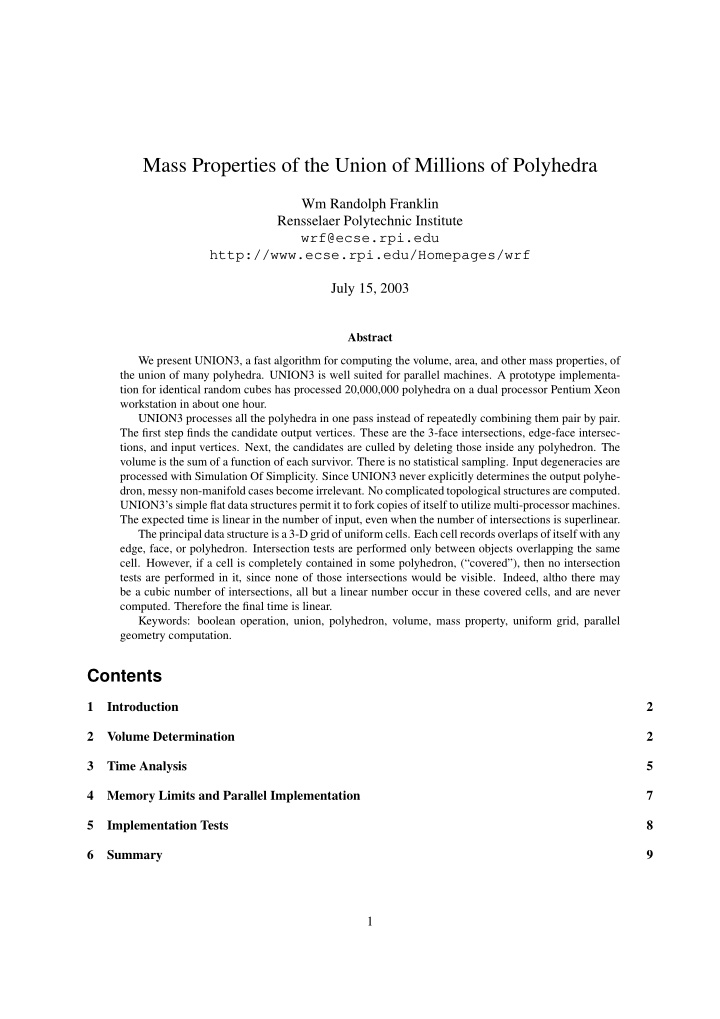 mass properties of the union of millions of polyhedra