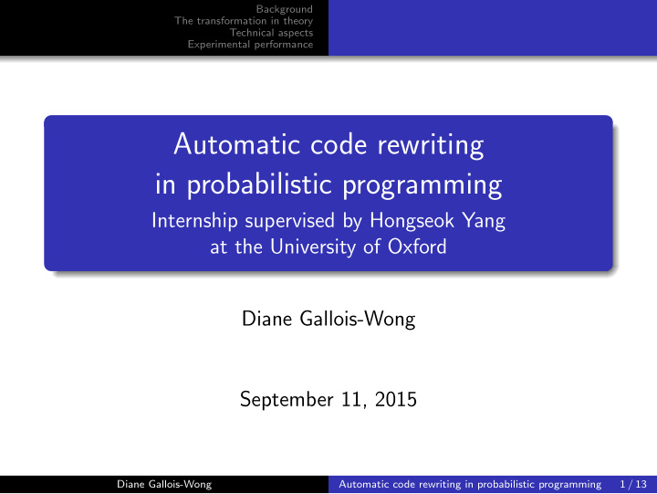 automatic code rewriting in probabilistic programming