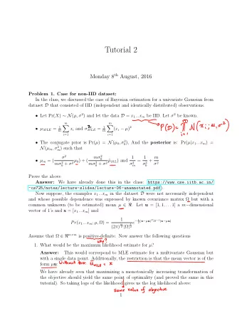 Tutorial 2 Monday 8 th August, 2016  Problem 1. Case for non-IID dataset:  In the class, we