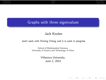 Graphs with three eigenvalues  Jack Koolen  Joint work with Ximing Cheng and it is work in progress