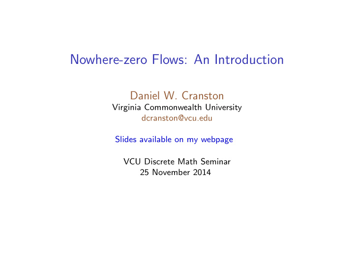 nowhere zero flows an introduction