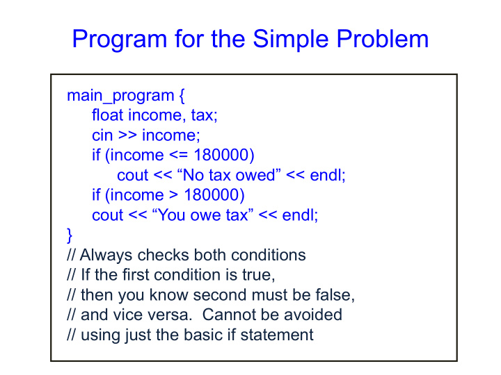 program for the simple problem