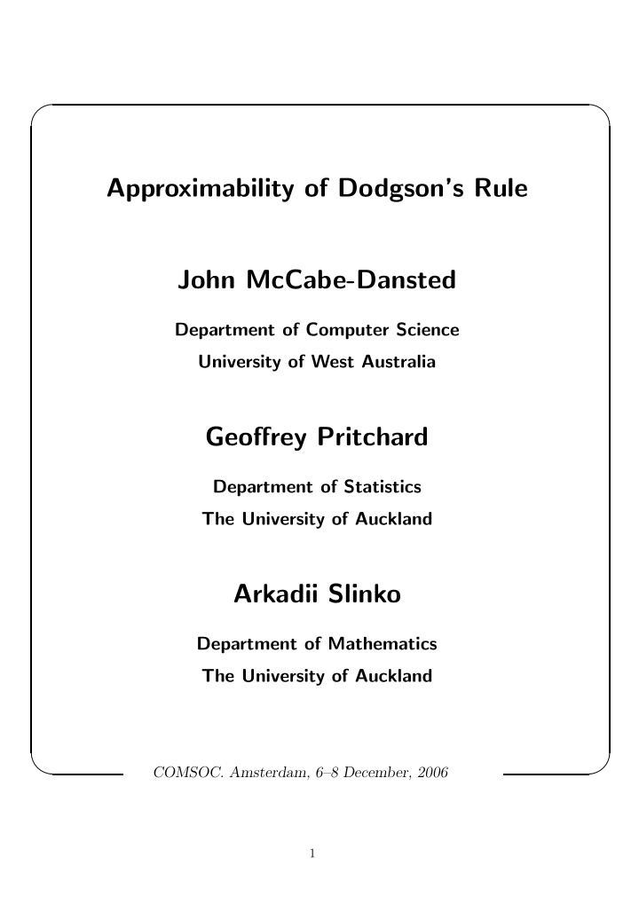 approximability of dodgson s rule john mccabe dansted