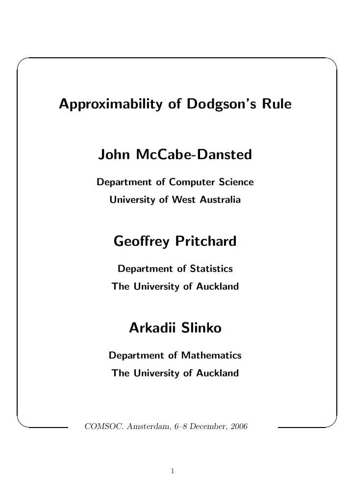 approximability of dodgson s rule john mccabe dansted