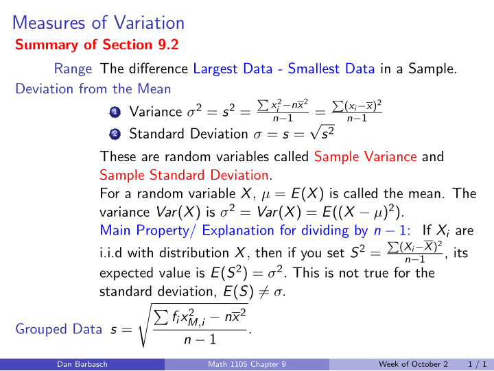 measures of variation