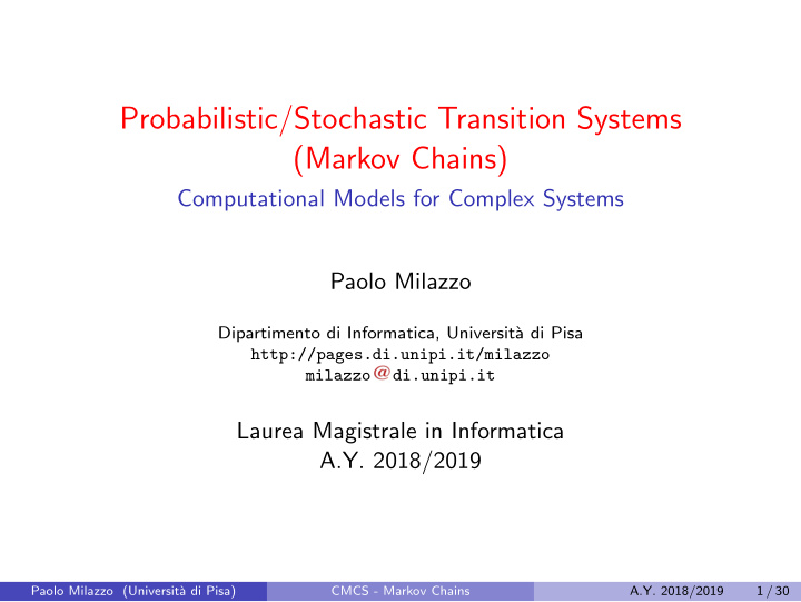 probabilistic stochastic transition systems markov chains