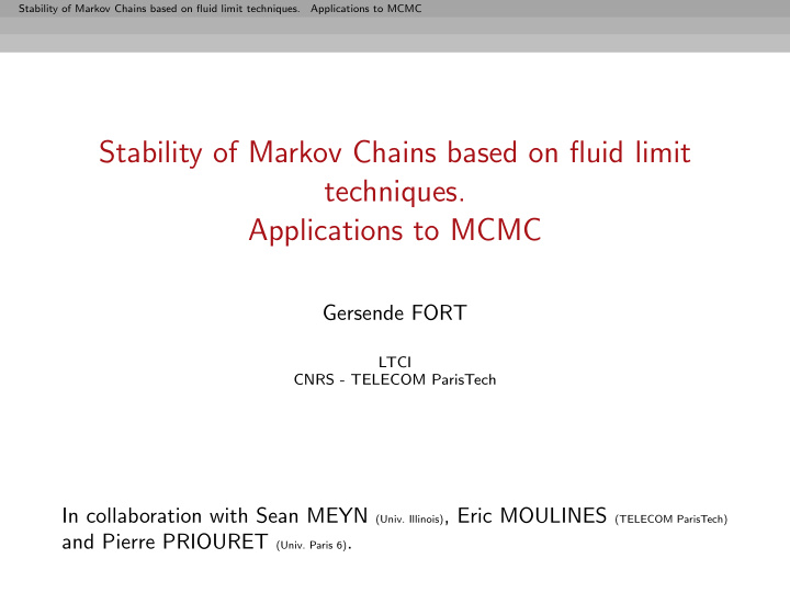 stability of markov chains based on fluid limit