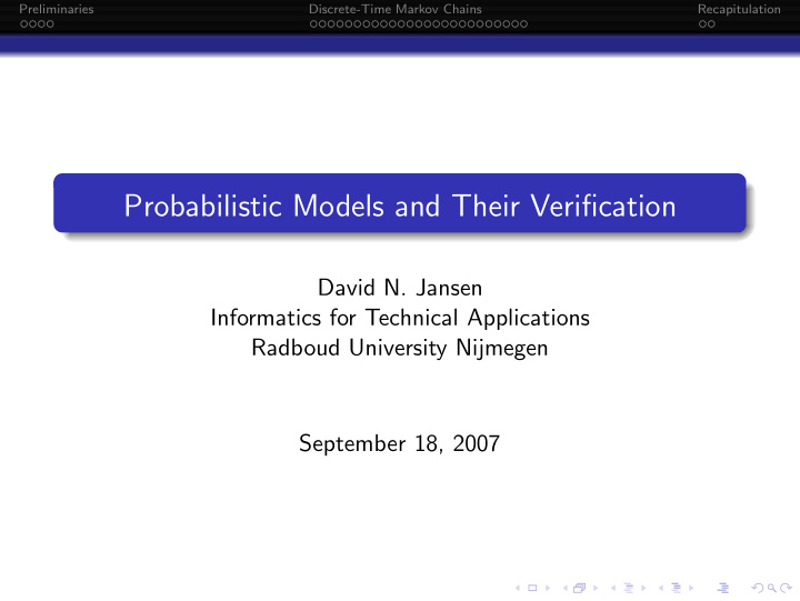 probabilistic models and their verification