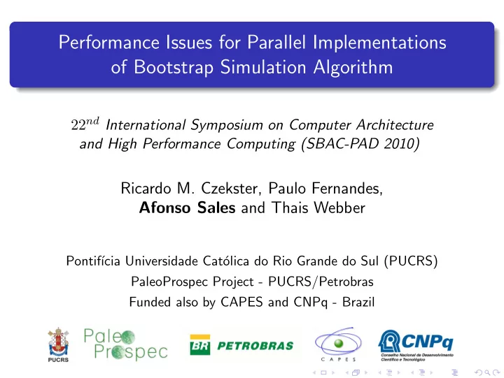 performance issues for parallel implementations of