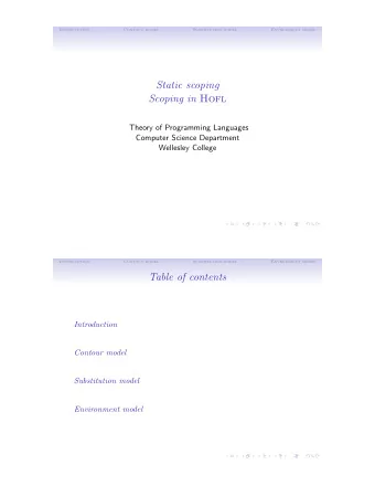 Static scoping Scoping in Hofl  Theory of Programming Languages  Computer Science Department