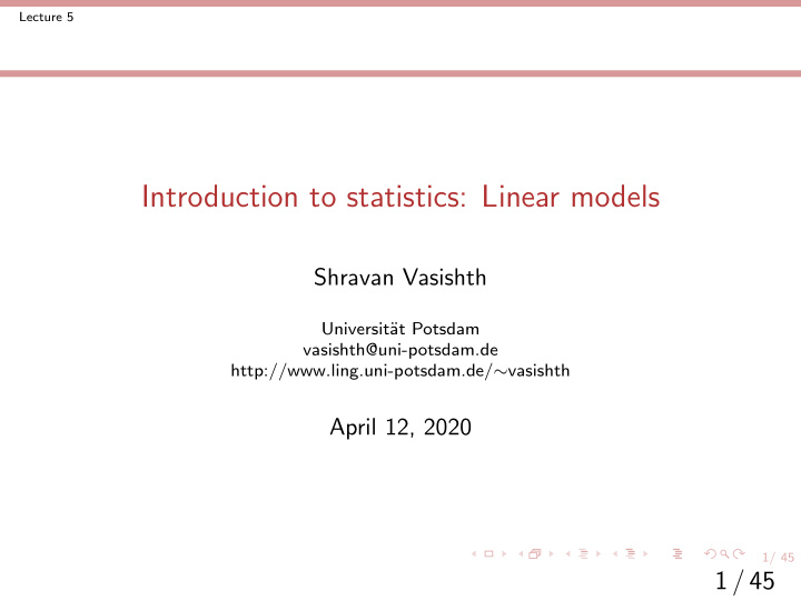 introduction to statistics linear models