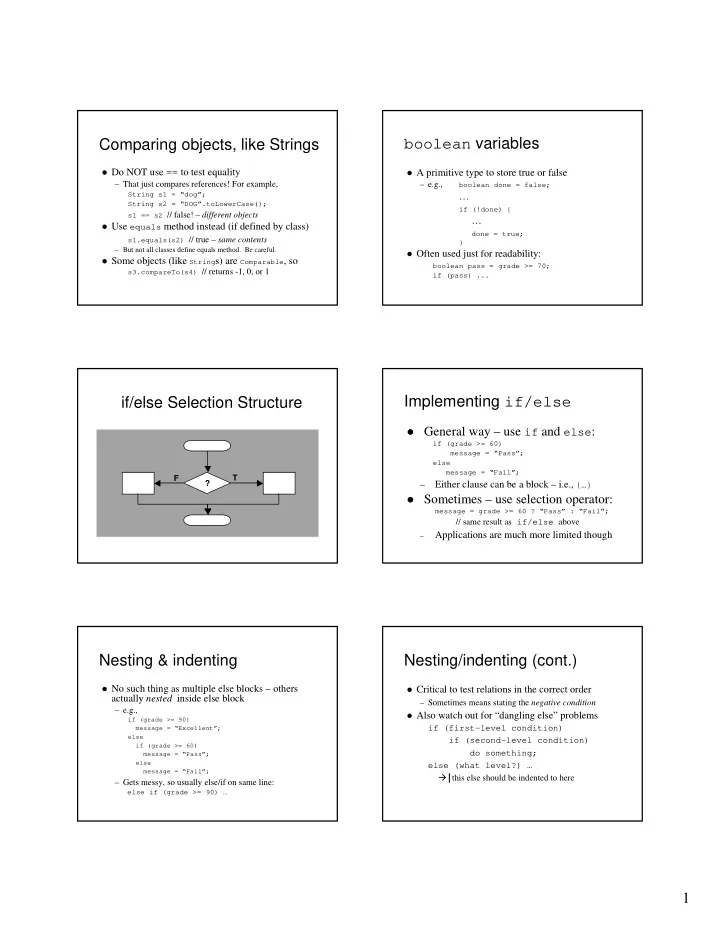 boolean variables comparing objects like strings