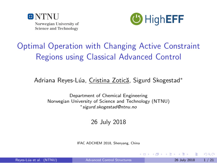 optimal operation with changing active constraint regions