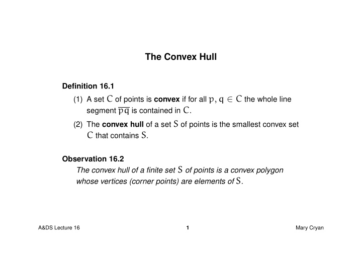 output of a convex hull algorithm a b c g j