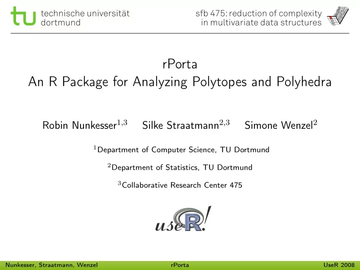 rporta an r package for analyzing polytopes and polyhedra