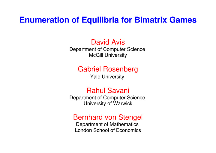 enumeration of equilibria for bimatrix games