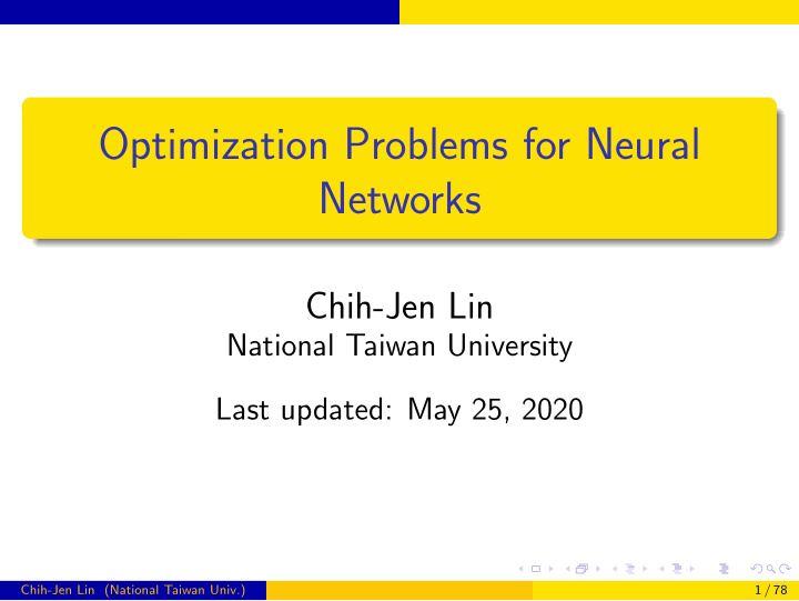 optimization problems for neural networks