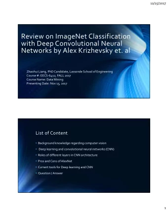 Review on ImageNet Classification with Deep Convolutional Neural Networks by Alex Krizhevsky et. al