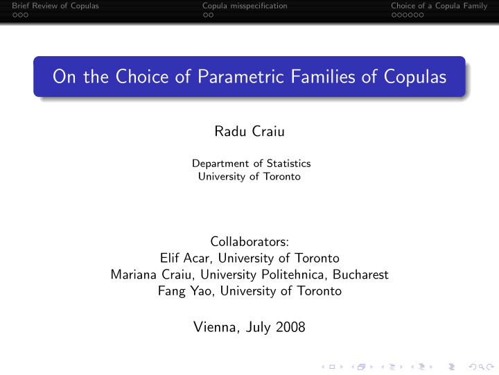 on the choice of parametric families of copulas