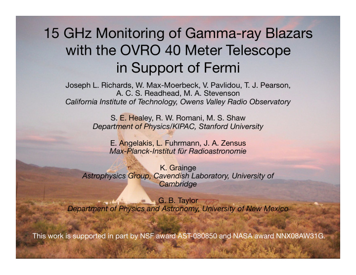15 ghz monitoring of gamma ray blazars with the ovro 40