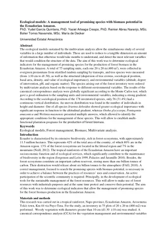 Ecological models: A management tool of promising species with biomass potential in  the Ecuadorian
