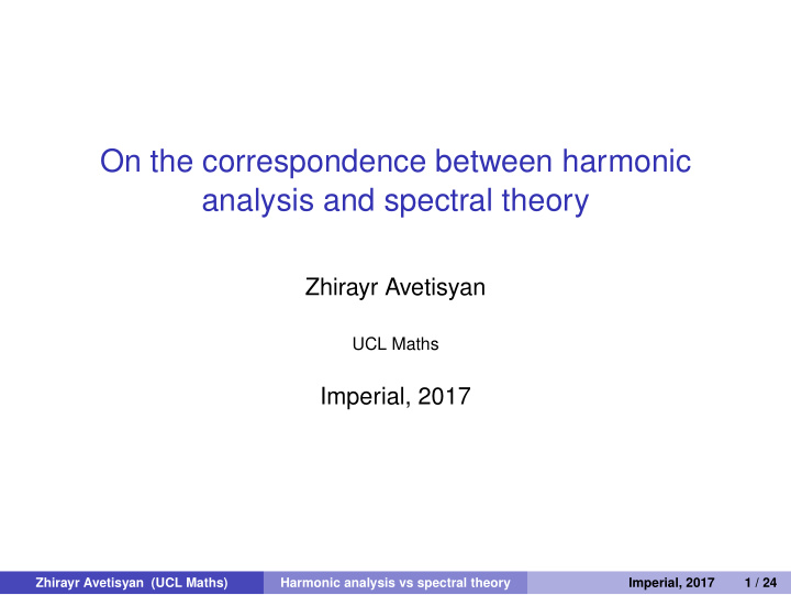 on the correspondence between harmonic analysis and