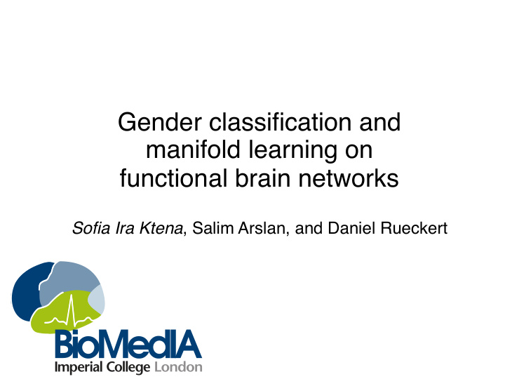 gender classification and manifold learning on functional