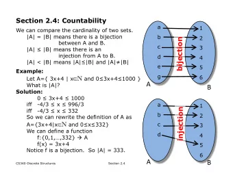 A  What is |A|?  B Solution: 0  3x+4  1000 iff  -4/3  x  996/3  a  1  injection