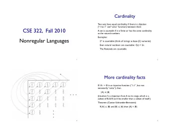 CSE 322,  Fall 2010 A set is countable if it is finite or has the same cardinality  as the natural