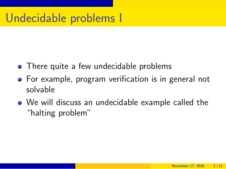 undecidable problems i