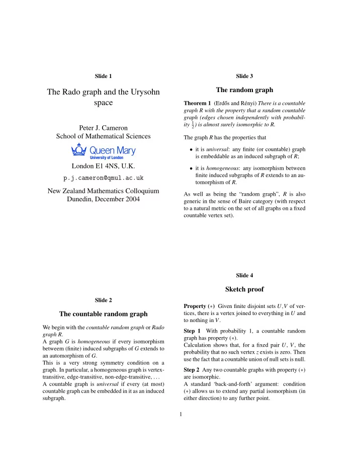the rado graph and the urysohn space