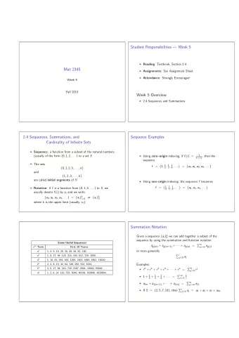 Student Responsibilities  Week 5  Reading : Textbook, Section 2.4  Mat 2345  Assignments :