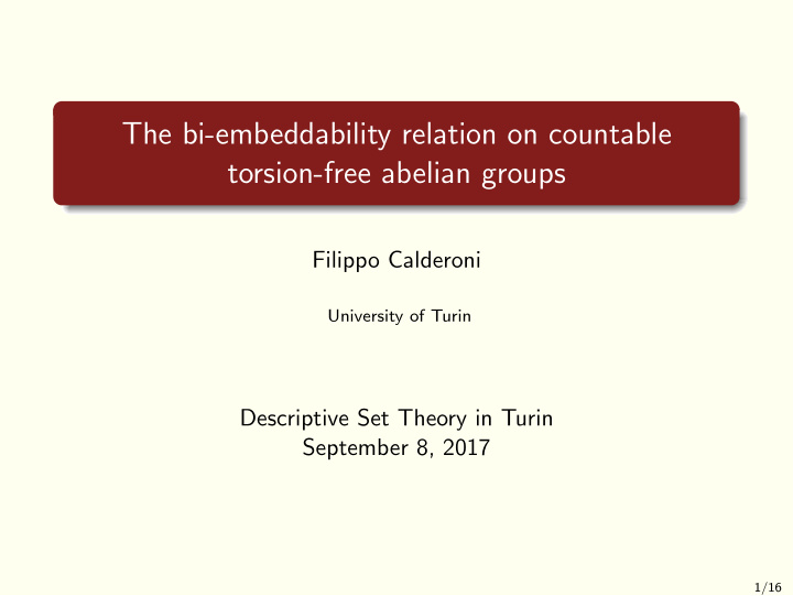 the bi embeddability relation on countable torsion free