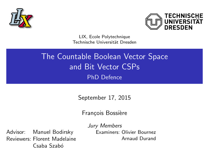 the countable boolean vector space and bit vector csps
