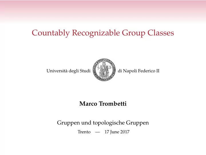countably recognizable group classes