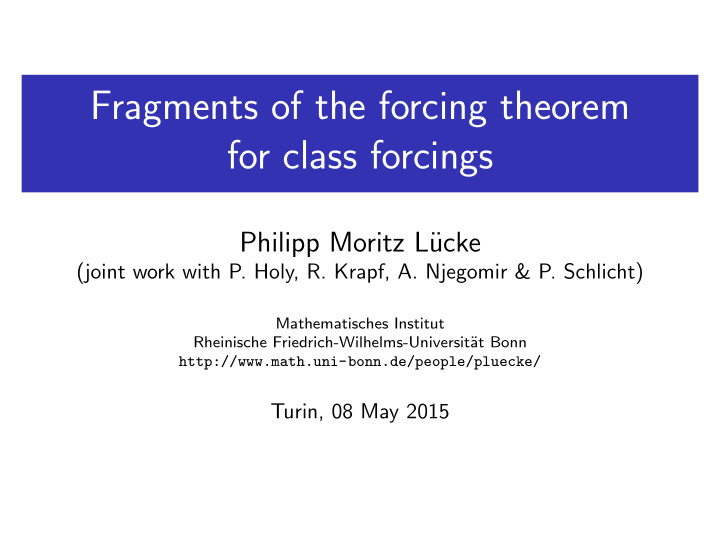 fragments of the forcing theorem for class forcings